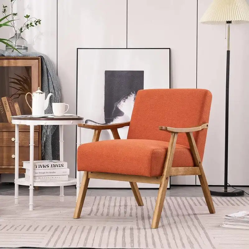 VINGLI Fauteuil de salon rembourré, style moderne rétro du milieu du siècle, fauteuil d'appoint en tissu avec structure en bois robuste