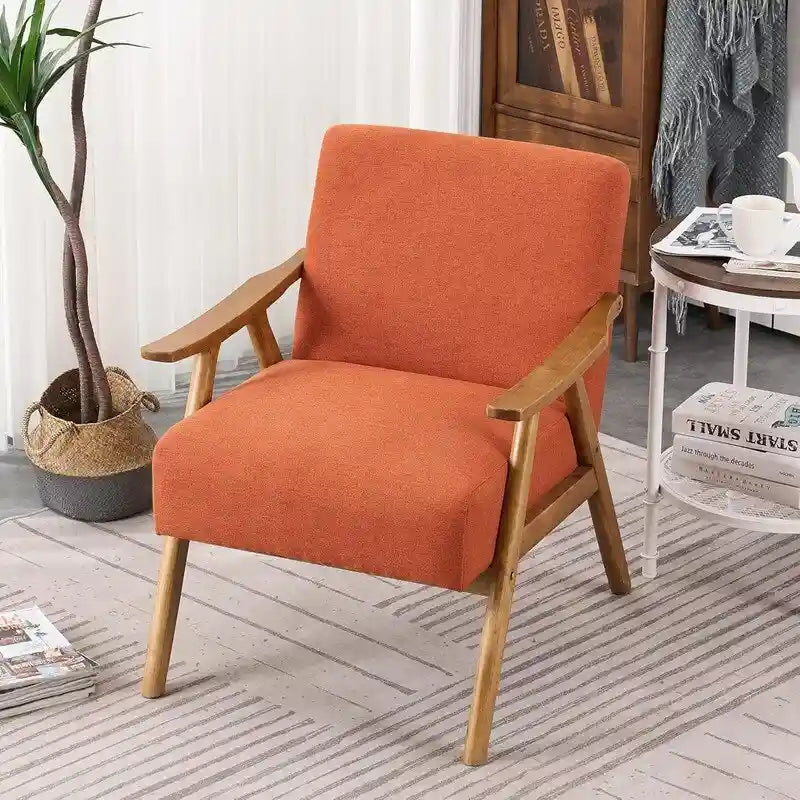 VINGLI Fauteuil de salon rembourré, style moderne rétro du milieu du siècle, fauteuil d'appoint en tissu avec structure en bois robuste