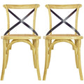 Lot de 2 chaises de salle à manger en bois de style fermier ancien avec dossier croisé en rotin et dossier en X, pour chambre sombre, restaurants, hôtel