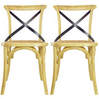 Lot de 2 chaises de salle à manger en bois de style fermier ancien avec dossier croisé en rotin et dossier en X, pour chambre sombre, restaurants, hôtel