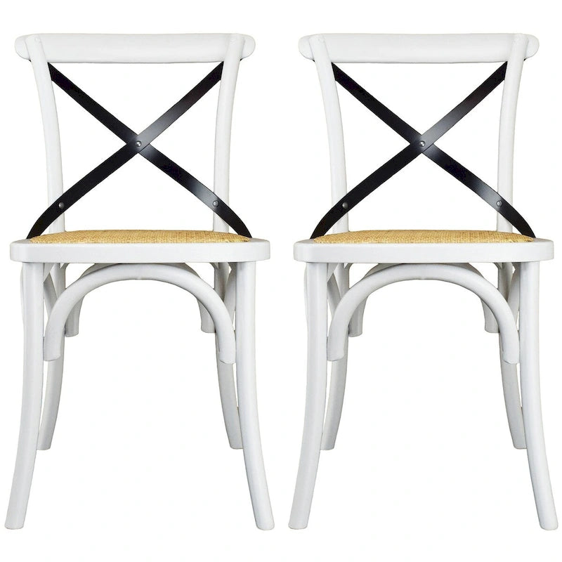 Lot de 2 chaises de salle à manger en bois de style fermier ancien avec dossier croisé en rotin et dossier en X, pour chambre sombre, restaurants, hôtel