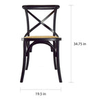 Lot de 2 chaises de salle à manger en bois de style fermier ancien avec dossier croisé en rotin et dossier en X, pour chambre sombre, restaurants, hôtel