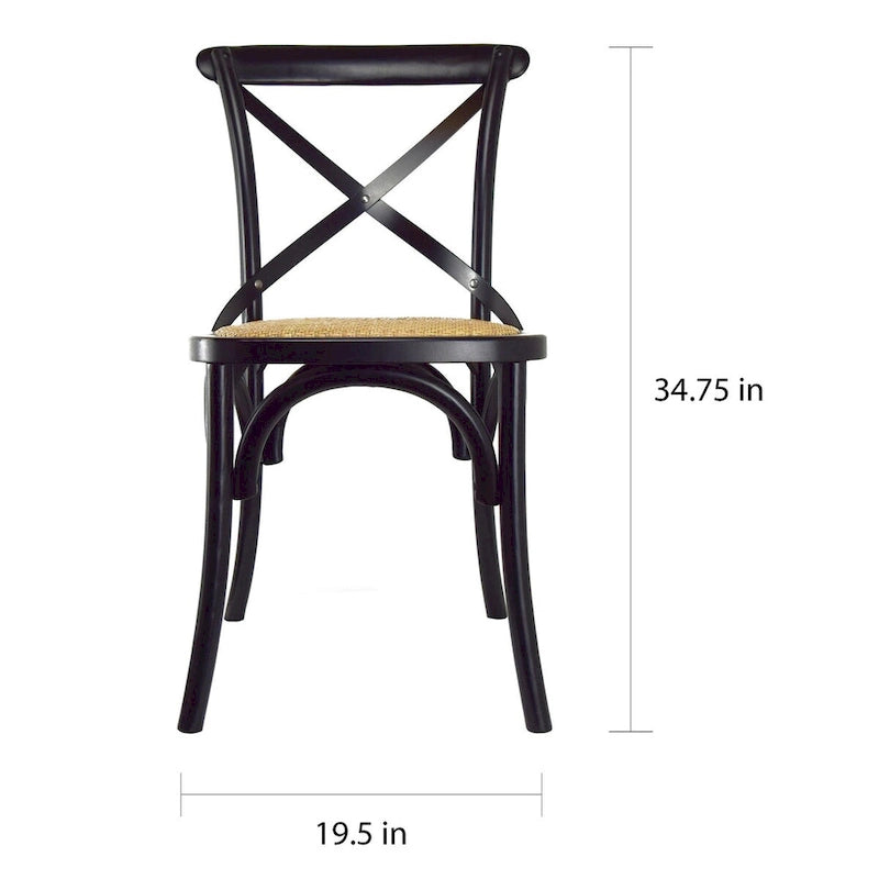 Lot de 2 chaises de salle à manger en bois de style fermier ancien avec dossier croisé en rotin et dossier en X, pour chambre sombre, restaurants, hôtel