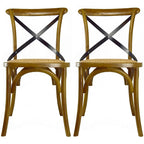 Lot de 2 chaises de salle à manger en bois de style fermier ancien avec dossier croisé en rotin et dossier en X, pour chambre sombre, restaurants, hôtel