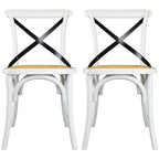 Lot de 2 chaises de salle à manger en bois de style fermier ancien avec dossier croisé en rotin et dossier en X, pour chambre sombre, restaurants, hôtel