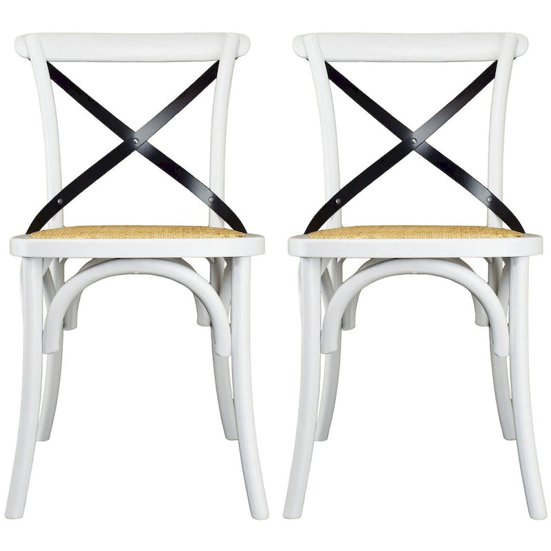 Lot de 2 chaises de salle à manger en bois de style fermier ancien avec dossier croisé en rotin et dossier en X, pour chambre sombre, restaurants, hôtel