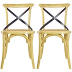 Lot de 2 chaises de salle à manger en bois de style fermier ancien avec dossier croisé en rotin et dossier en X, pour chambre sombre, restaurants, hôtel