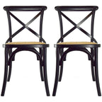 Lot de 2 chaises de salle à manger en bois de style fermier ancien avec dossier croisé en rotin et dossier en X, pour chambre sombre, restaurants, hôtel