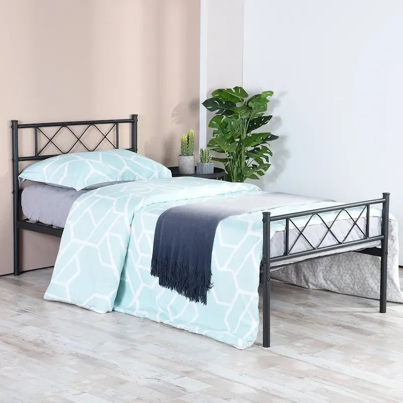 Easy-to-assemble Metal Bed Frame Platform Mattress Foundation with Headboard ,Under-bed Storage,Multiple colors.
