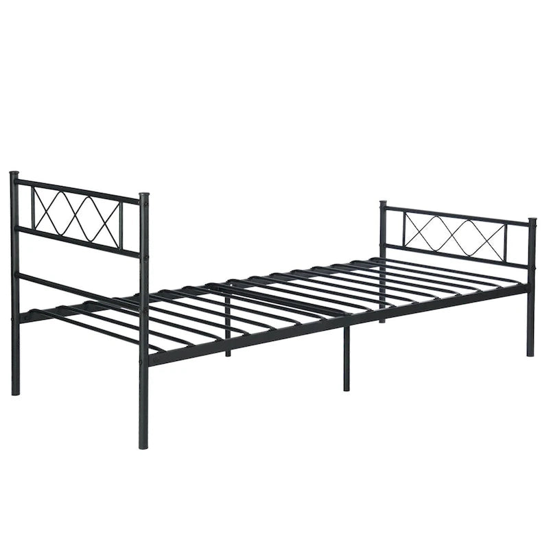Cadre de lit en métal facile à assembler avec plateforme de matelas et tête de lit, rangement sous le lit, plusieurs coloris.