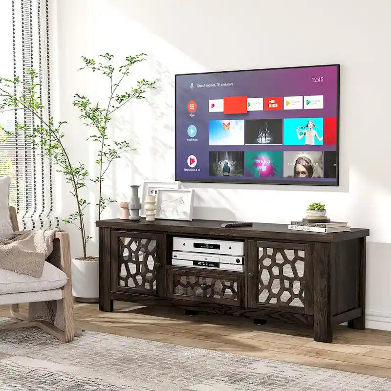 Meuble TV Rétro Gymax 55 avec Portes Miroir &