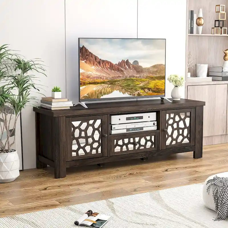 Meuble TV Rétro Gymax 55 avec Portes Miroir &