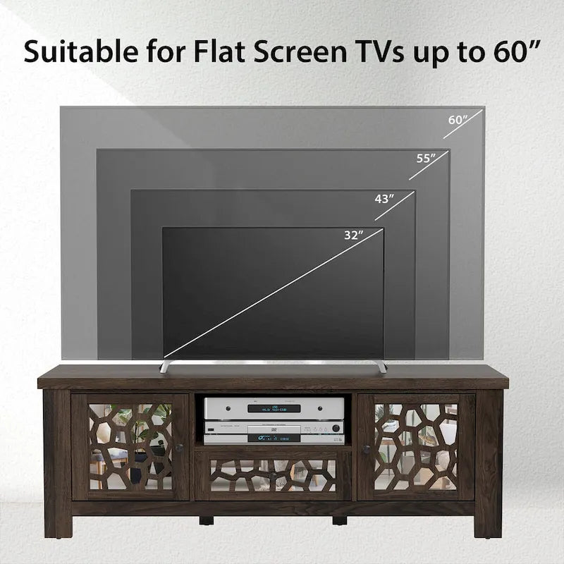 Meuble TV Rétro Gymax 55 avec Portes Miroir &