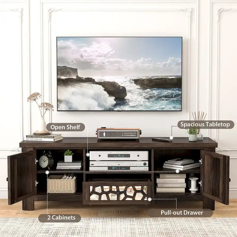 Meuble TV Rétro Gymax 55 avec Portes Miroir &