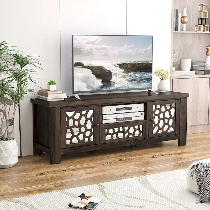 Meuble TV Rétro Gymax 55 avec Portes Miroir &