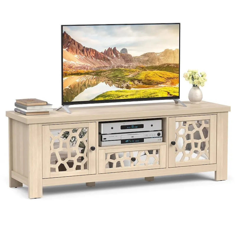 Meuble TV Rétro Gymax 55 avec Portes Miroir &
