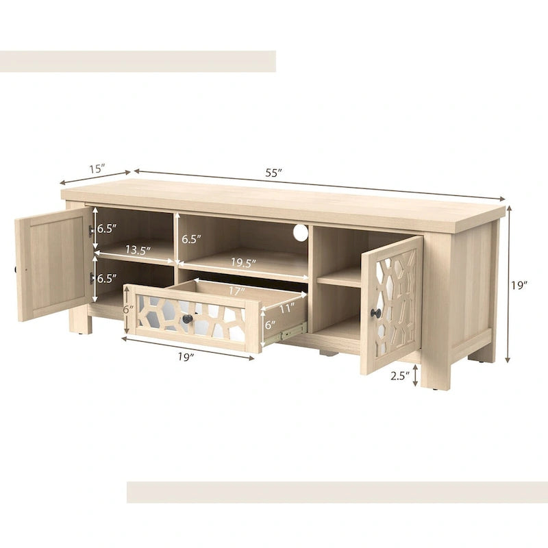 Meuble TV Rétro Gymax 55 avec Portes Miroir &