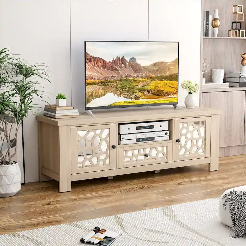 Meuble TV Rétro Gymax 55 avec Portes Miroir &
