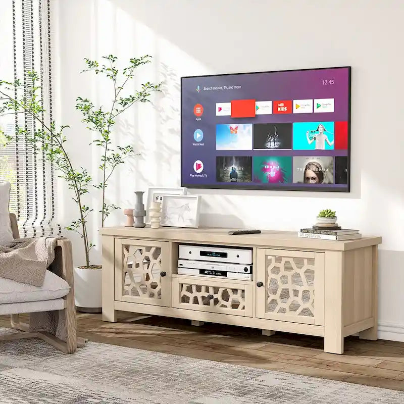 Meuble TV Rétro Gymax 55 avec Portes Miroir &