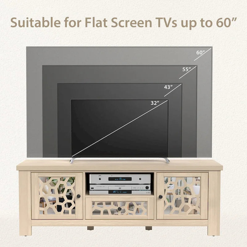 Meuble TV Rétro Gymax 55 avec Portes Miroir &