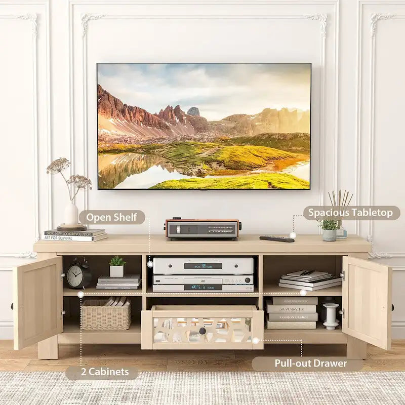 Meuble TV Rétro Gymax 55 avec Portes Miroir &