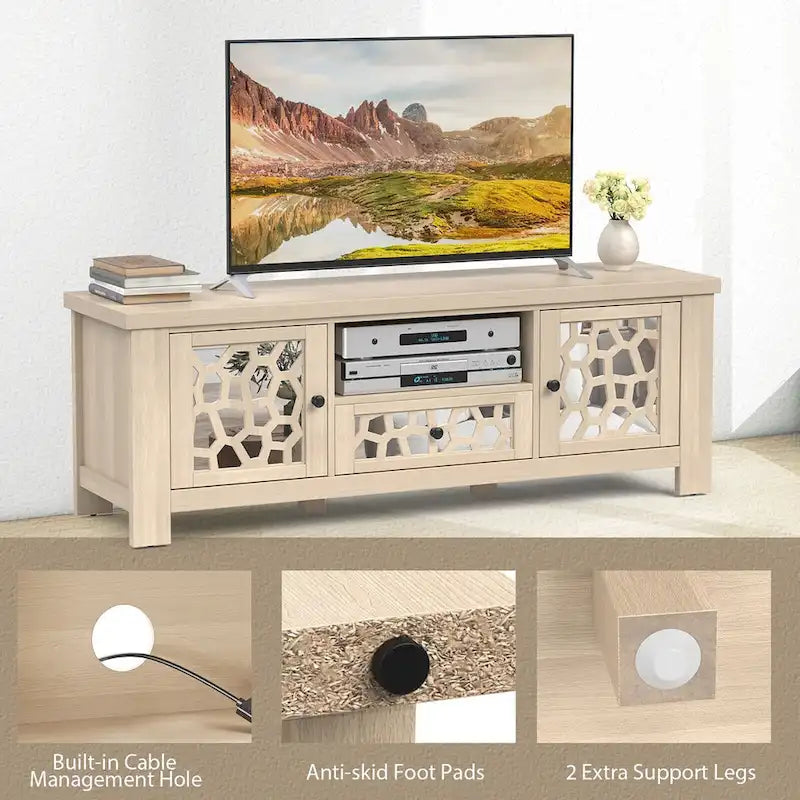 Meuble TV Rétro Gymax 55 avec Portes Miroir &