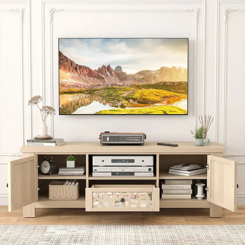 Meuble TV Rétro Gymax 55 avec Portes Miroir &
