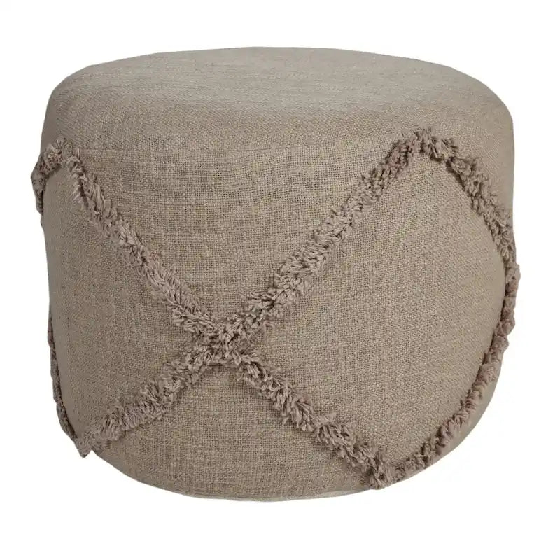 Repose-pieds rond pouf ottoman 18 marron à texture unie diamant