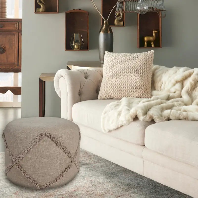 Repose-pieds rond pouf ottoman 18 marron à texture unie diamant
