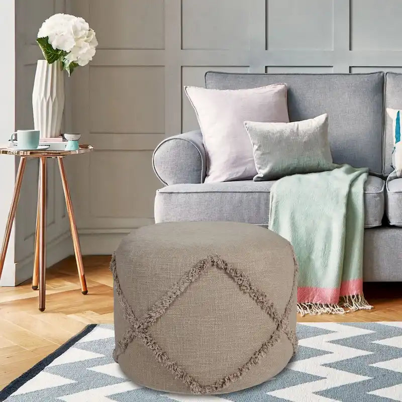 Repose-pieds rond pouf ottoman 18 marron à texture unie diamant