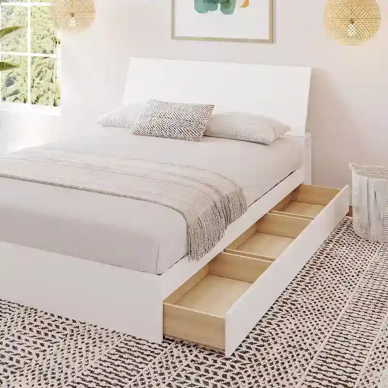 Lit coffre Nexera Paris avec tête de lit, blanc