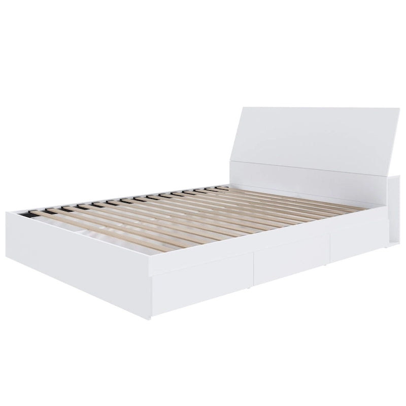 Lit coffre Nexera Paris avec tête de lit, blanc