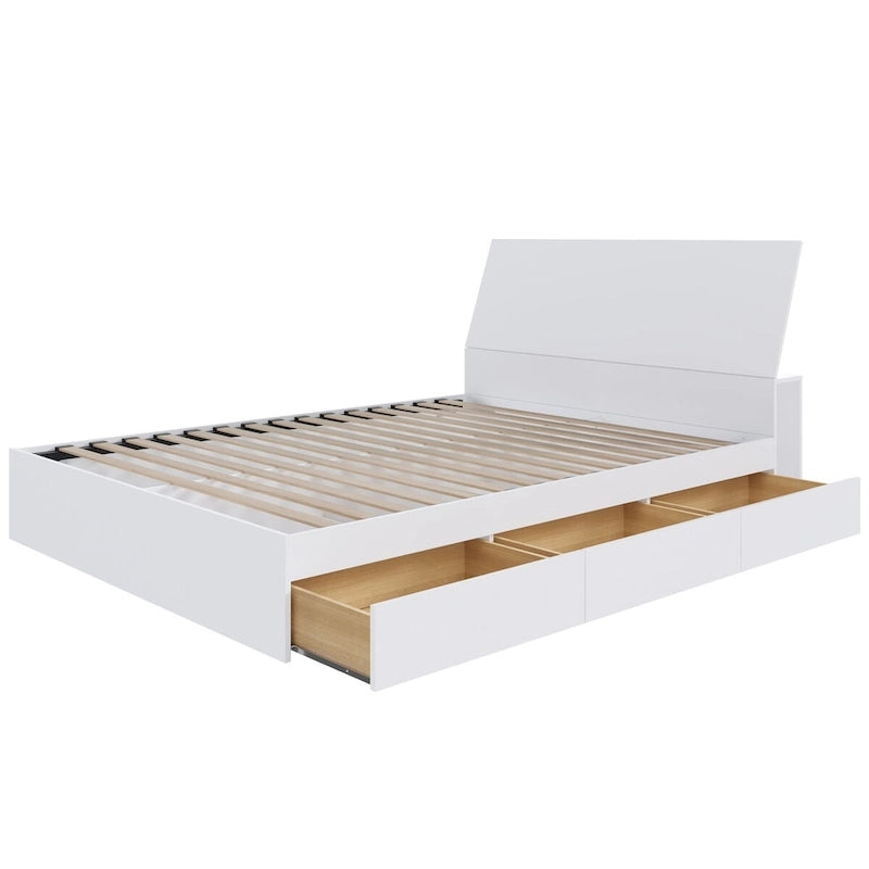 Lit coffre Nexera Paris avec tête de lit, blanc