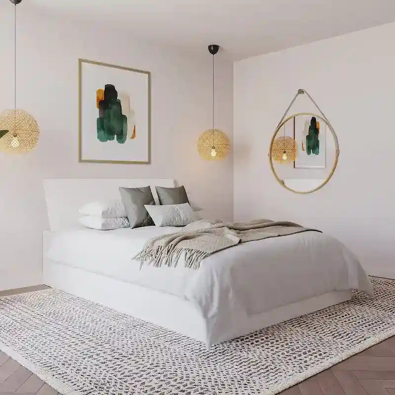 Lit coffre Nexera Paris avec tête de lit, blanc