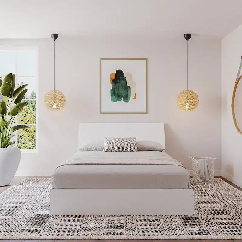 Lit coffre Nexera Paris avec tête de lit, blanc