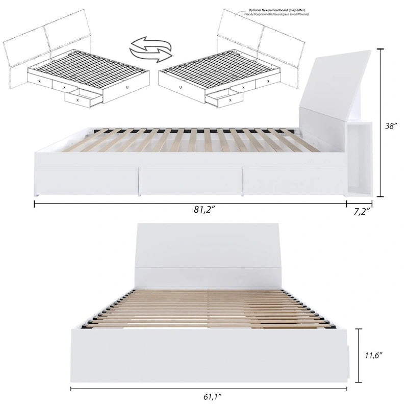 Lit coffre Nexera Paris avec tête de lit, blanc