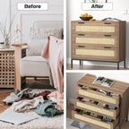 Commode moderne à 3 tiroirs Anmytek marron en rotin, meuble de rangement pour chambre à coucher