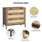 Commode moderne à 3 tiroirs Anmytek marron en rotin, meuble de rangement pour chambre à coucher