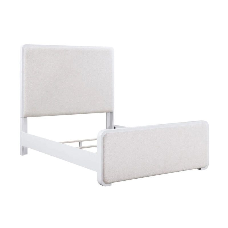 Lit à panneau blanc perle et beige avec pied de support