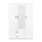 Armoire penderie 3 portes avec miroirs, étagères et 2 tiroirs