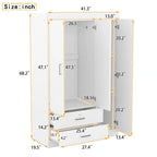 Armoire penderie 3 portes avec miroirs, étagères et 2 tiroirs