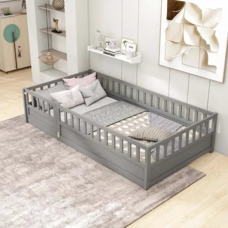 Lit de sol Montessori en bois pour enfant avec sommier à lattes