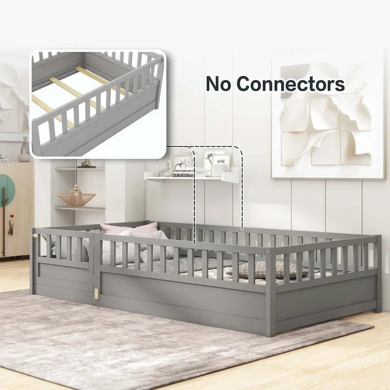Lit de sol Montessori en bois pour enfant avec sommier à lattes