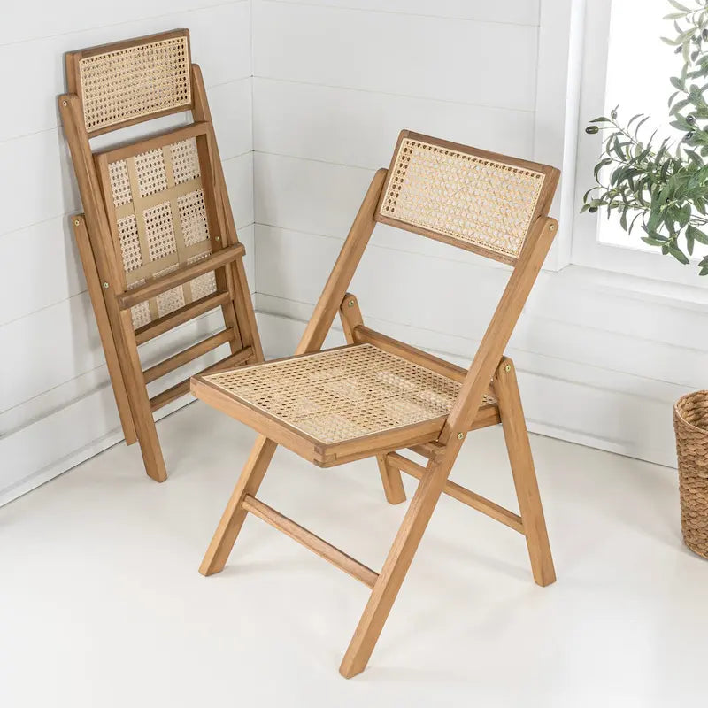 Chaise pliante en rotin du milieu du siècle