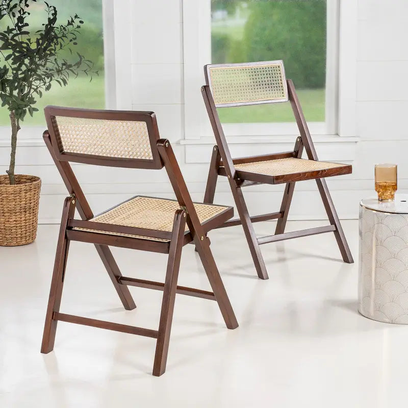 Chaise pliante en rotin du milieu du siècle