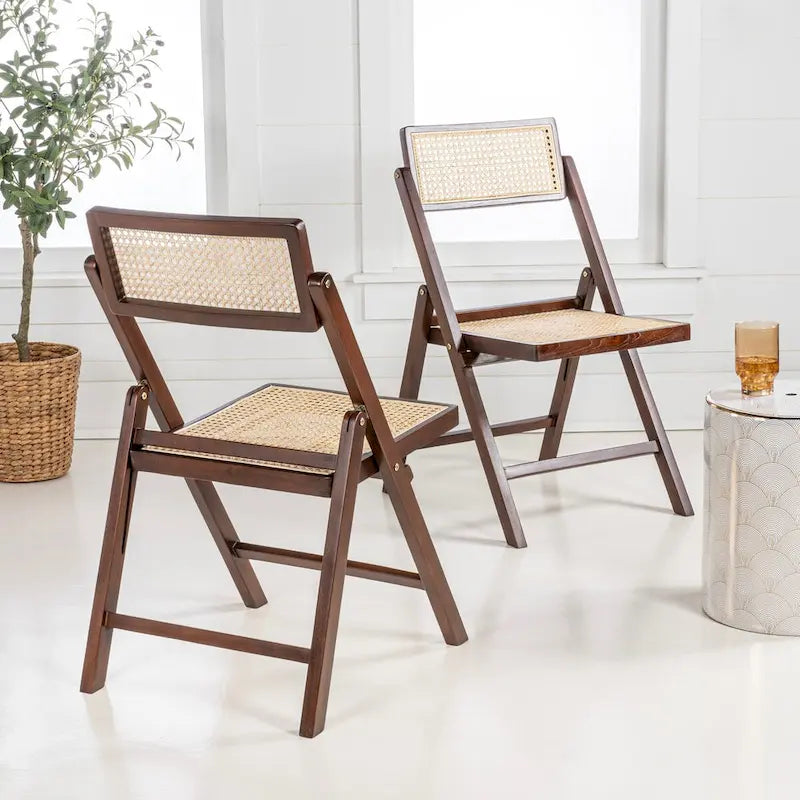 Chaise pliante en rotin du milieu du siècle