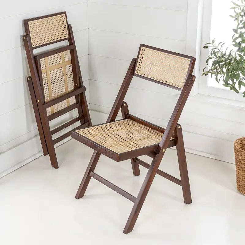 Chaise pliante en rotin du milieu du siècle