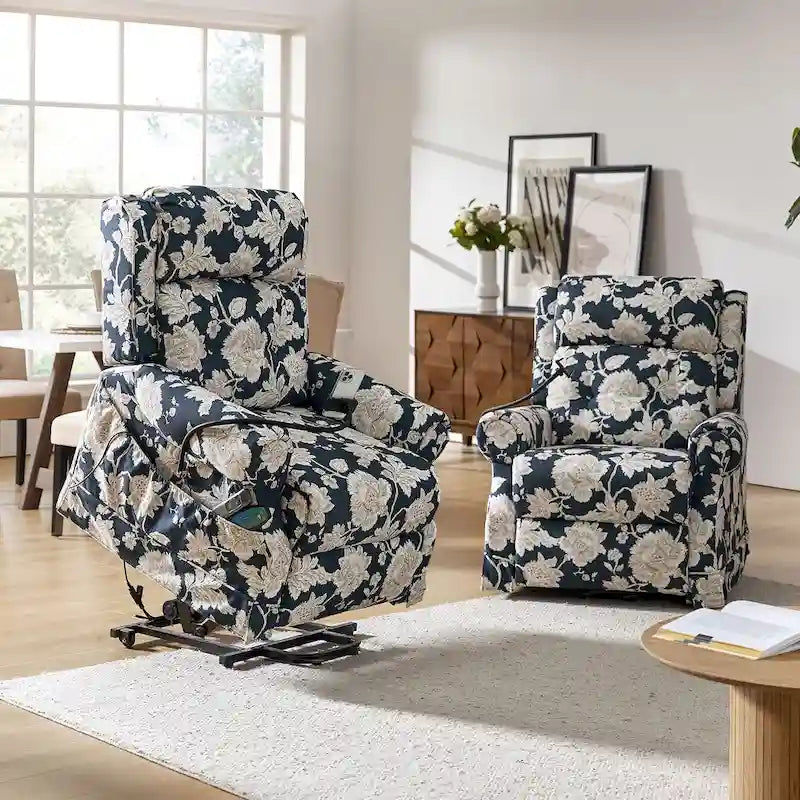 Lot de 2 fauteuils releveurs inclinables électriques Billy traditionnels avec massage, chaleur et appuie-tête manuel par