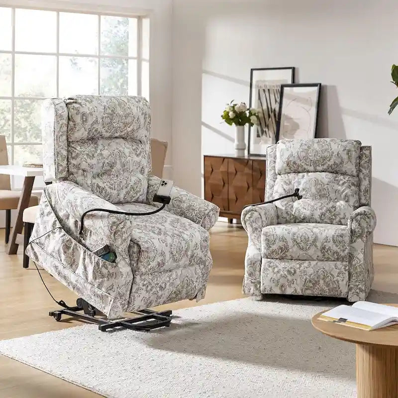 Lot de 2 fauteuils releveurs inclinables électriques Billy traditionnels avec massage, chaleur et appuie-tête manuel par