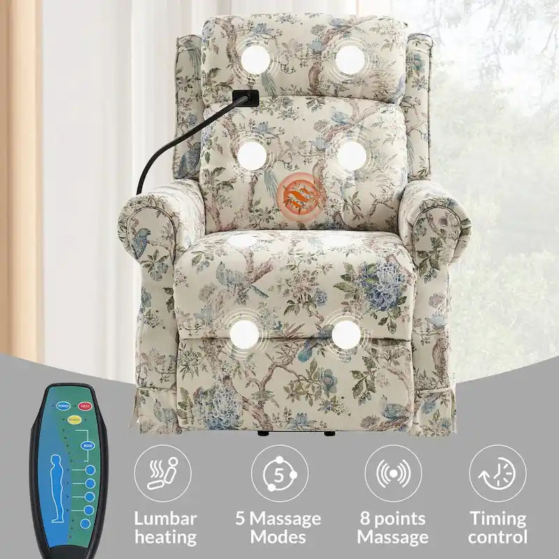 Lot de 2 fauteuils releveurs inclinables électriques Billy traditionnels avec massage, chaleur et appuie-tête manuel par